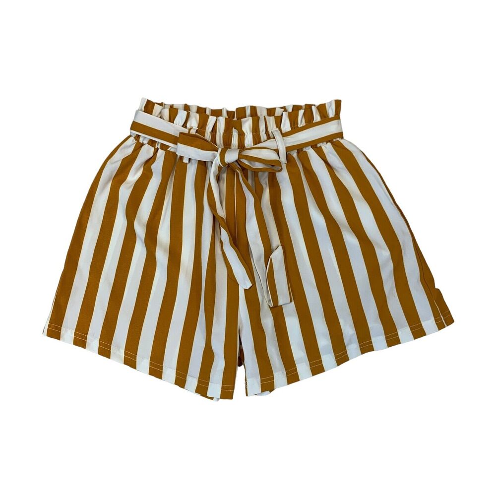 Romwe Paperbag Shorts Womens M Medium Stripe Waist Tie Lightweight Casual